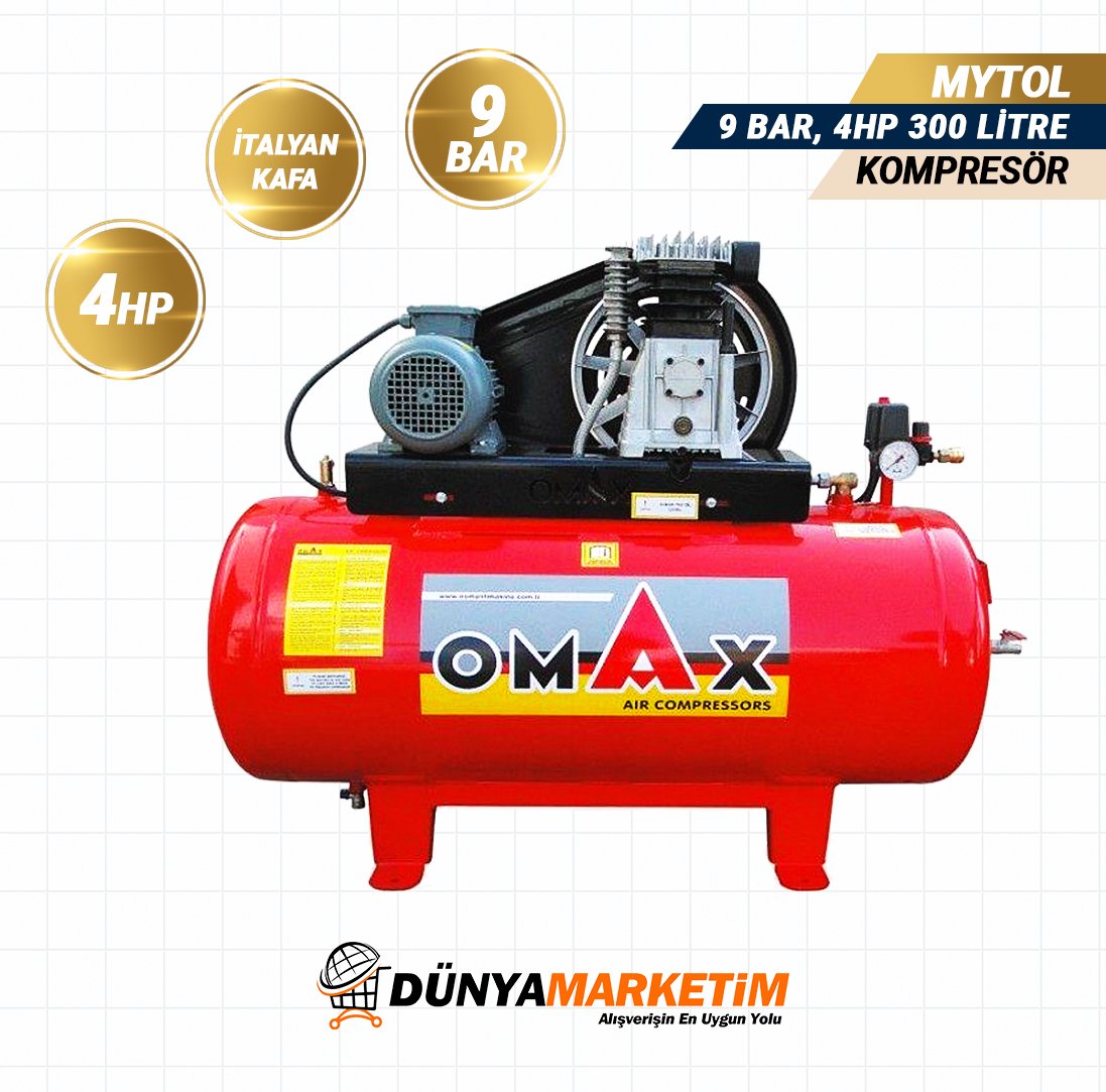 OMAX 300 Lt Pistonlu Hava Kompresörü(İTALYAN KAFA)